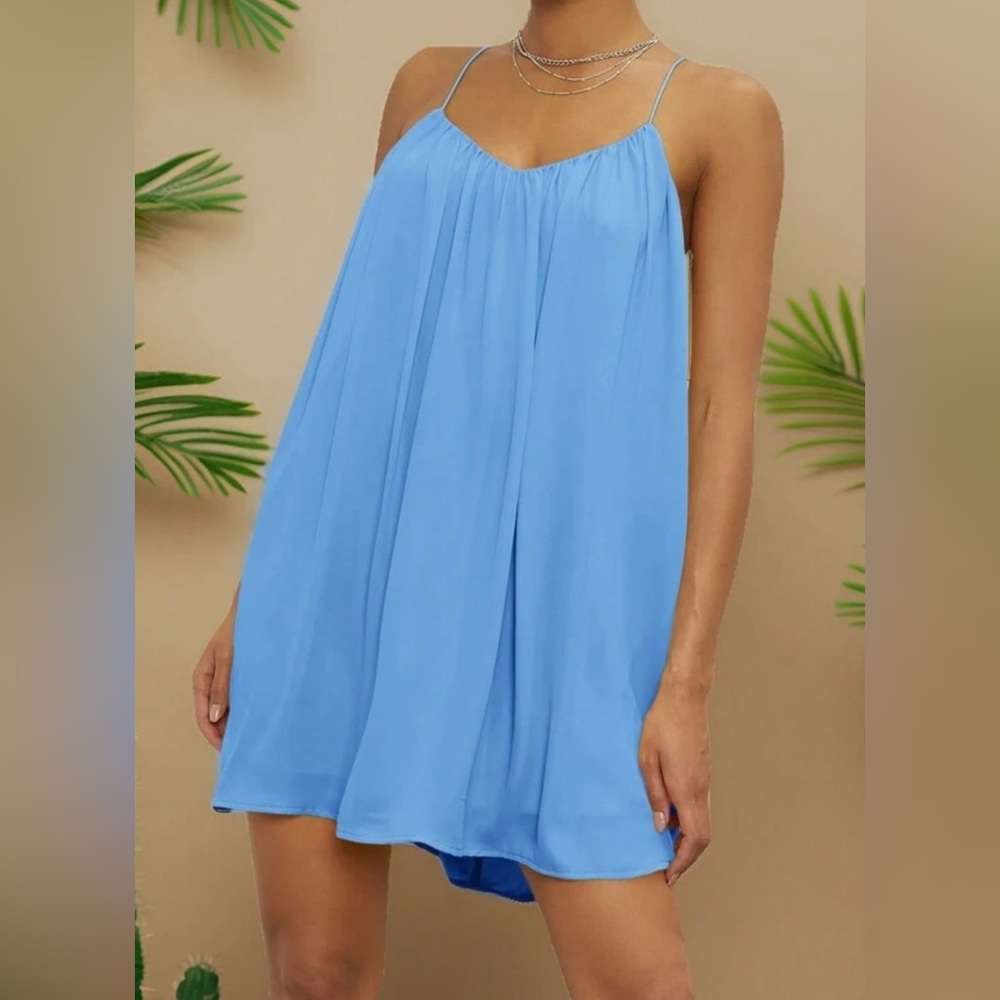 SHEIN Womens S Solid Blue Cami Dress Boho Chic Lightweight Summer Beach Fairy